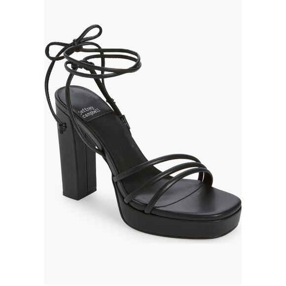Jeffrey Campbell Platform Heels Black Presecco Sandal Platform Ankle Tie size 10 - Picture 1 of 8